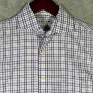 Twillory Shirt Mens 15‎ 32/33 Purple Plaid Long Sleeve Button Up Safe Cotton